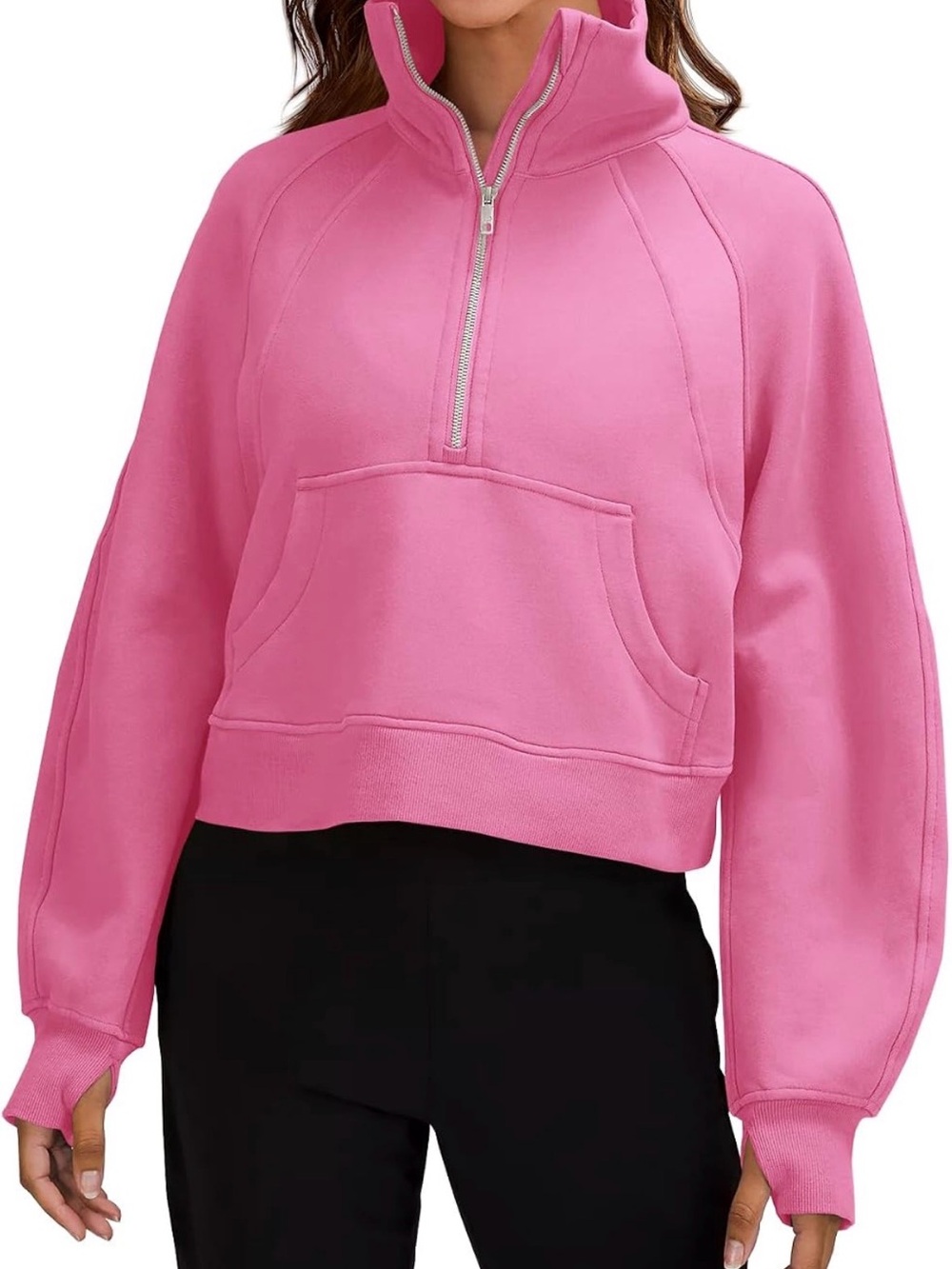 Amazon Pink Half-Zip Cropped Pullover Sweatshirt
